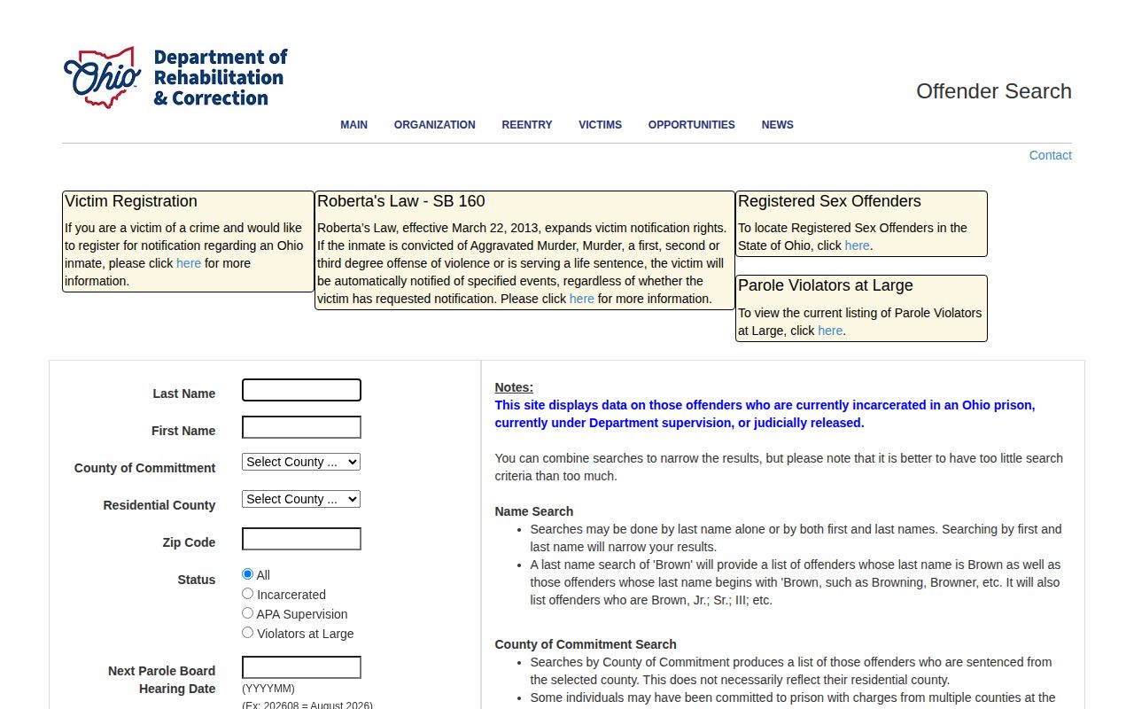 Ohio Department of Rehabilitation and Correction offender search for Wood County cases