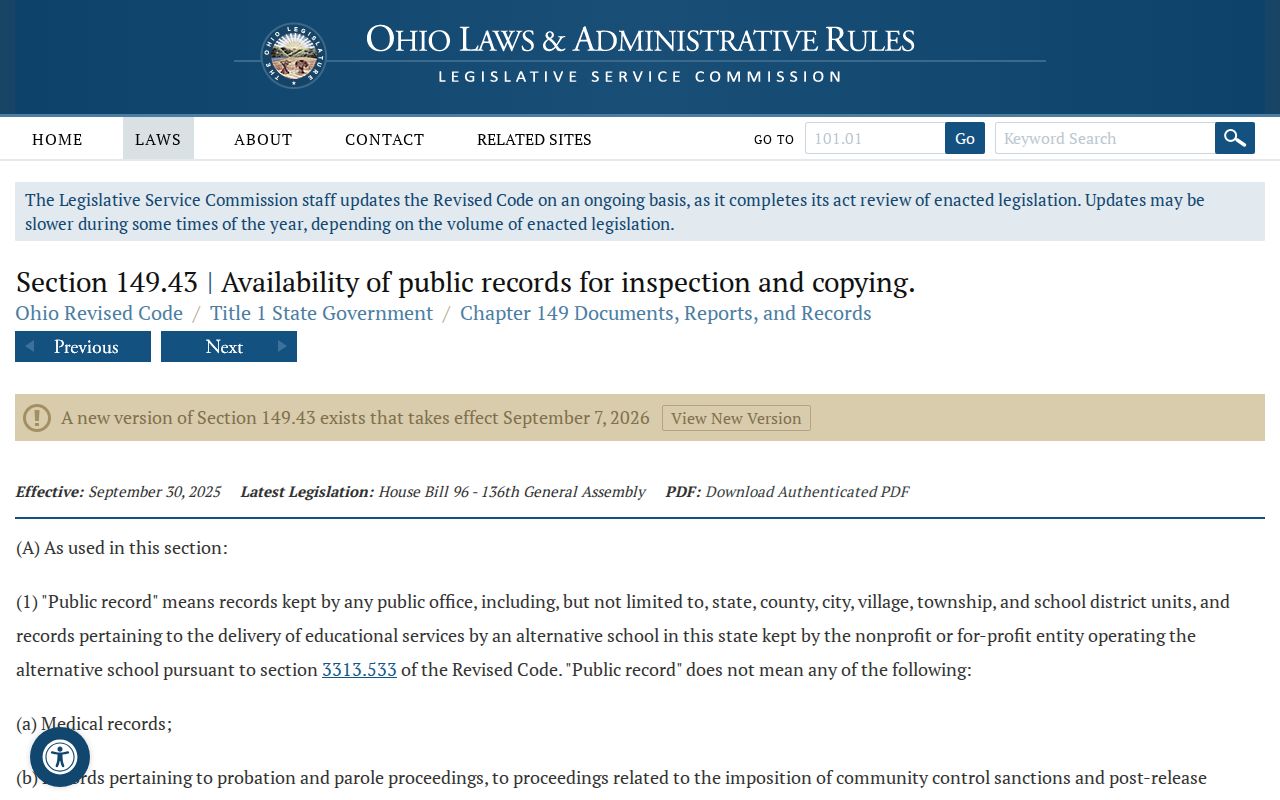 Ohio Revised Code 149.43 public-records law for Wood County booking records