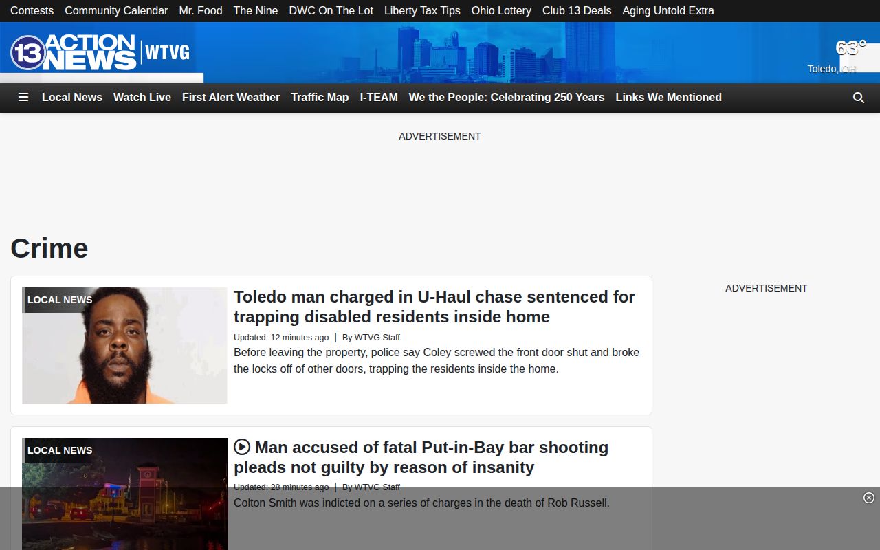 Wood County crime-news record source, 13abc Crime section interface