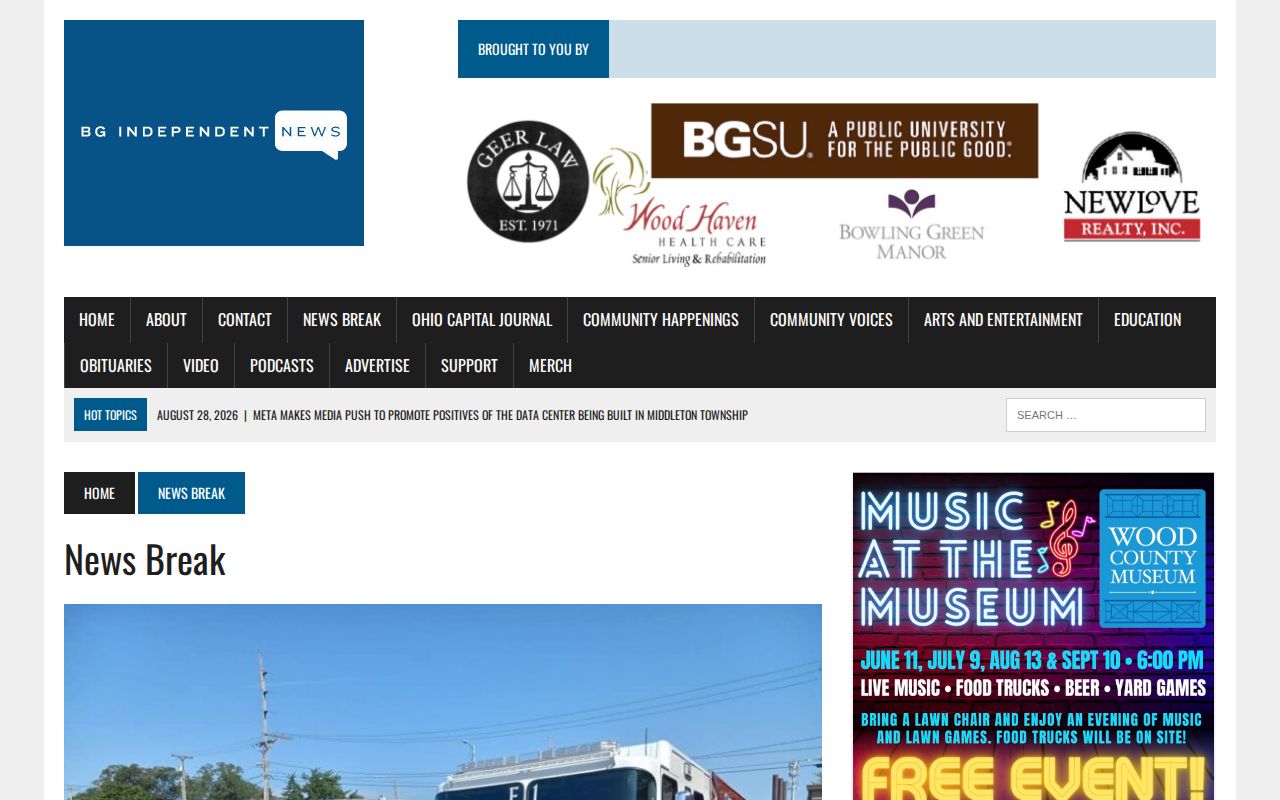 Wood County crime-news record source, BG Independent News Break interface