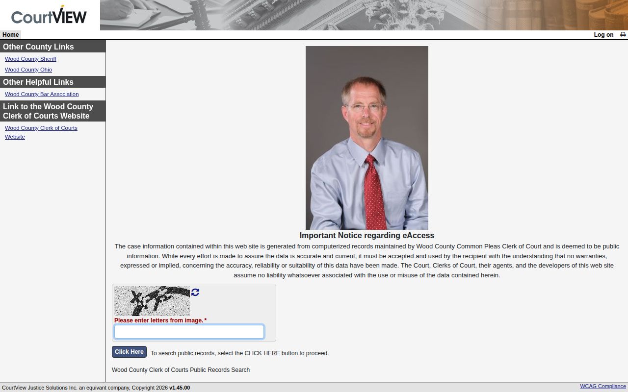 Wood County CourtView search for court disposition after a booking